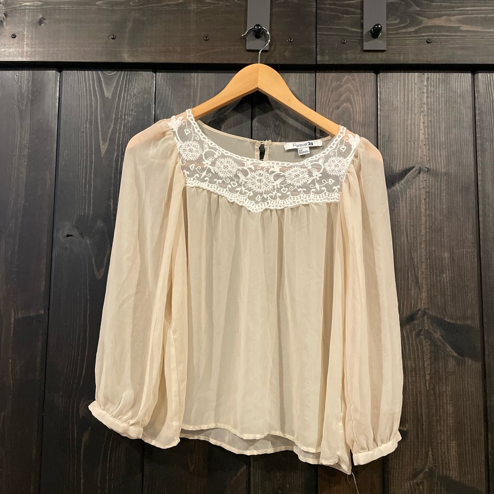 Forever 21 Cream Embellished Blouse
